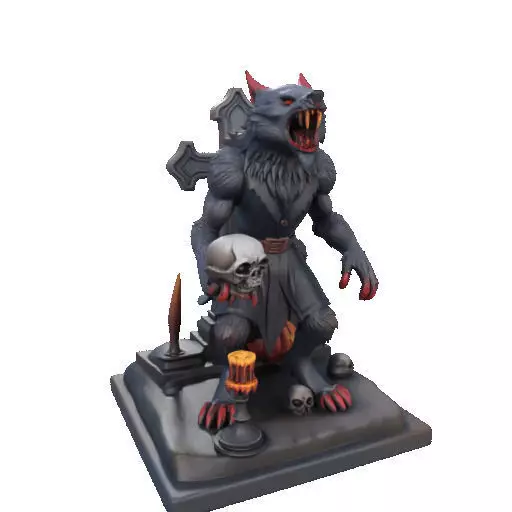 2714COLOR Werewolf Howling with Skull  3D Model Halloween 3D print model_19