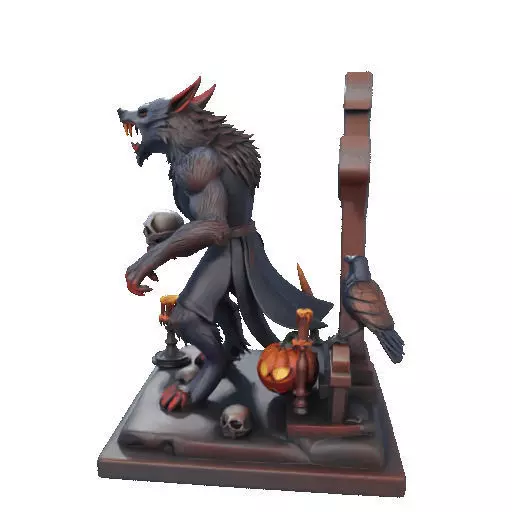 2714COLOR Werewolf Howling with Skull  3D Model Halloween 3D print model_39