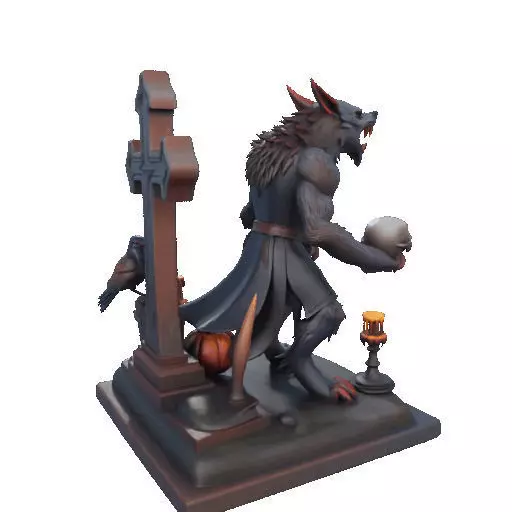 2714COLOR Werewolf Howling with Skull  3D Model Halloween 3D print model_27