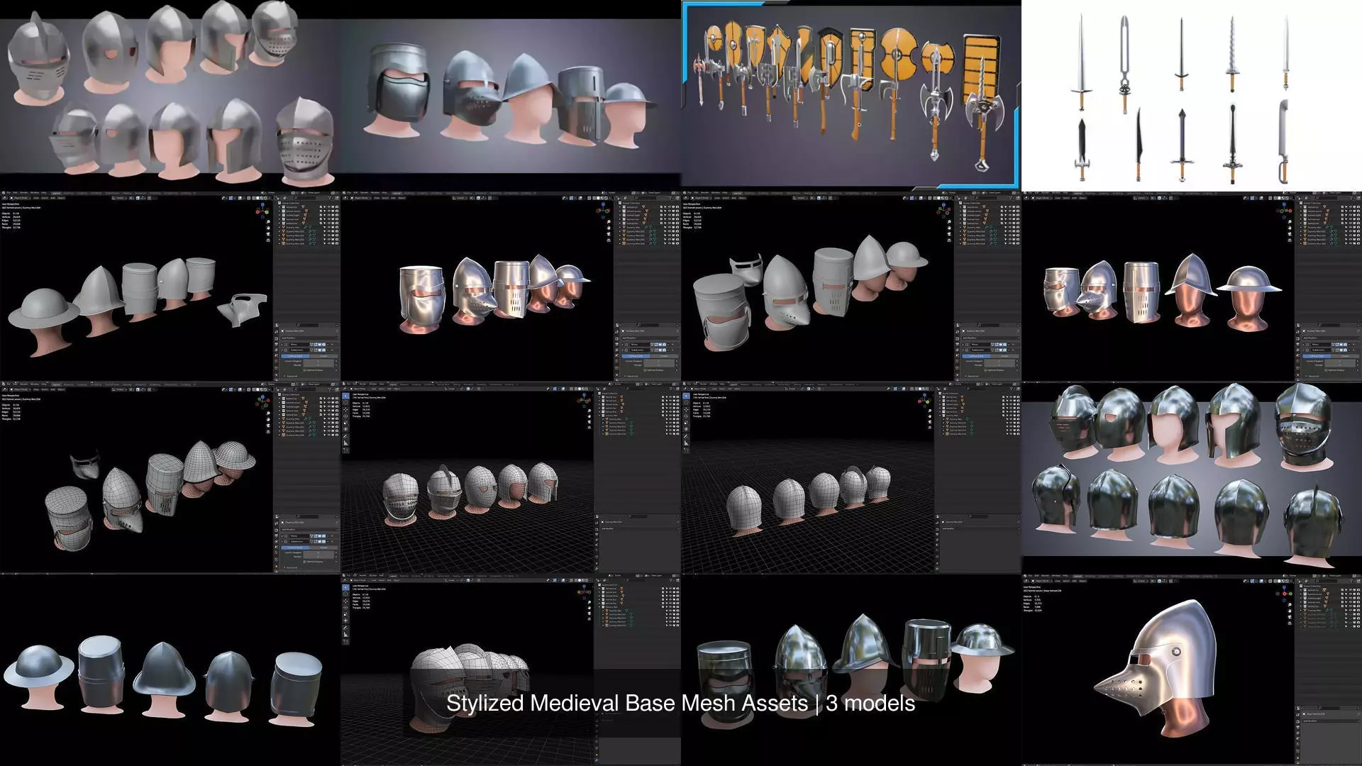 Stylized Medieval Base Mesh Assets 3D Model Collection_0