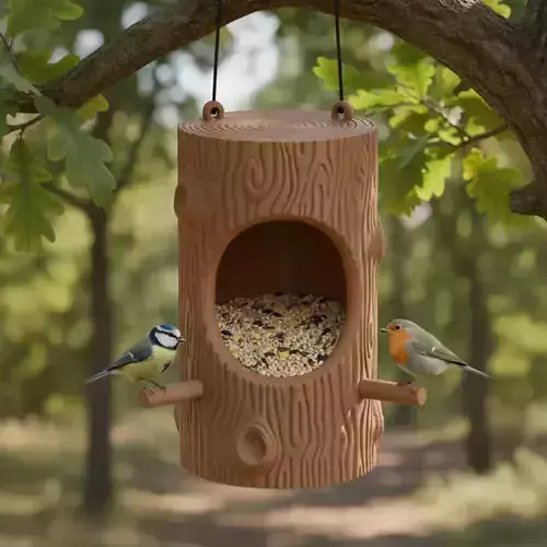 Wood Trunk Shaped Bird Feeder 