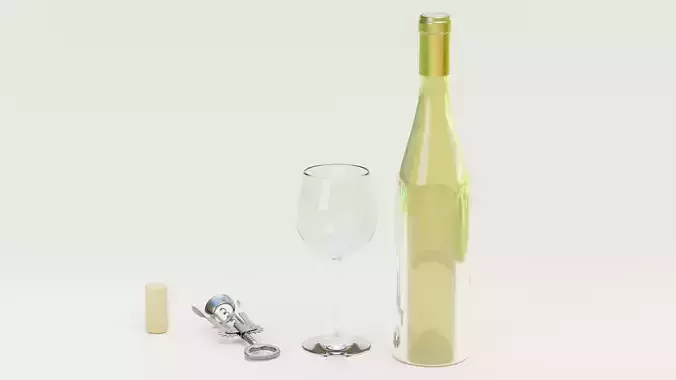 White Wine Set - Bottle with Concept Label and Accessories 3D model 3