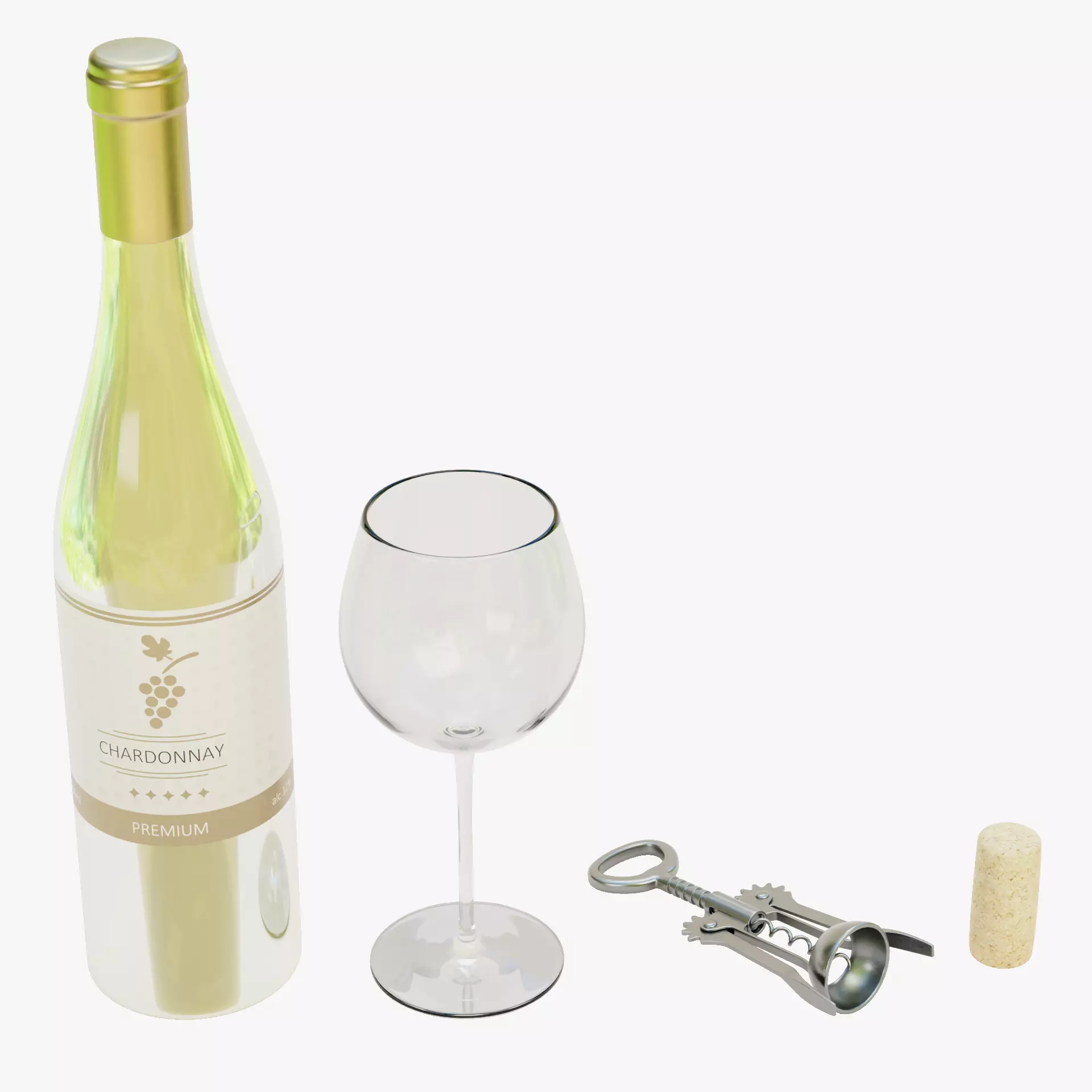 -White Wine Set- 3D model_14