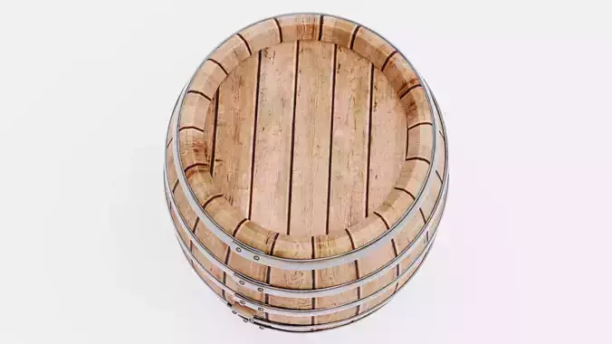 Wine Barrel V1 - Oak Cask with Metal Hoops Low-poly 3D model 6