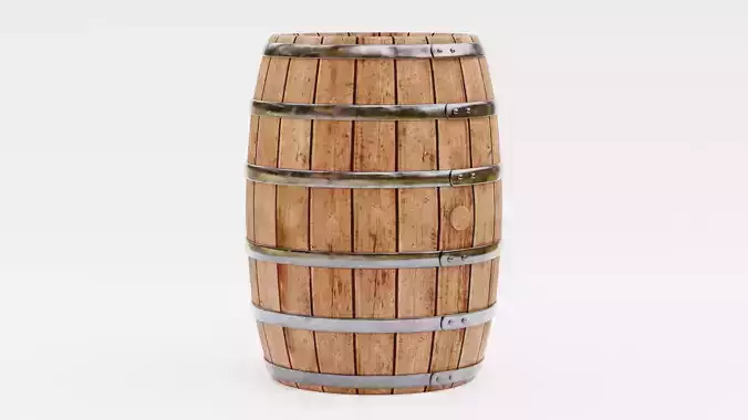 Wine Barrel V1 - Oak Cask with Metal Hoops Low-poly 3D model 2