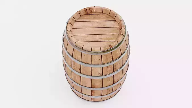 Wine Barrel V1 - Oak Cask with Metal Hoops Low-poly 3D model 5