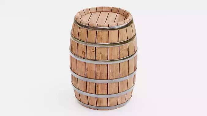 Wine Barrel V1 - Oak Cask with Metal Hoops Low-poly 3D model 4