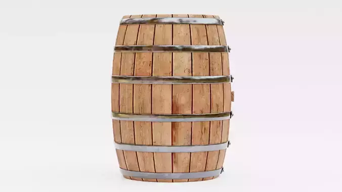 Wine Barrel V1 - Oak Cask with Metal Hoops Low-poly 3D model 3