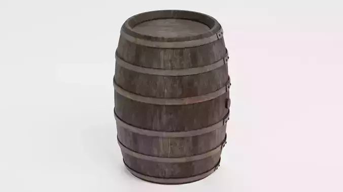 Wine Barrel V3 - Rustic Wooden Cask with Metal Hoops Low-poly 3D model 3