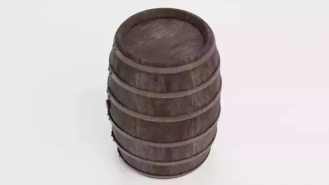 Wine Barrel V3 - Rustic Wooden Cask with Metal Hoops Low-poly 3D model 5