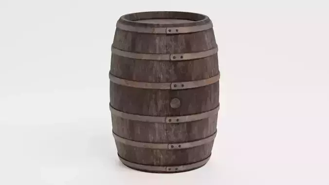 Wine Barrel V3 - Rustic Wooden Cask with Metal Hoops Low-poly 3D model 2