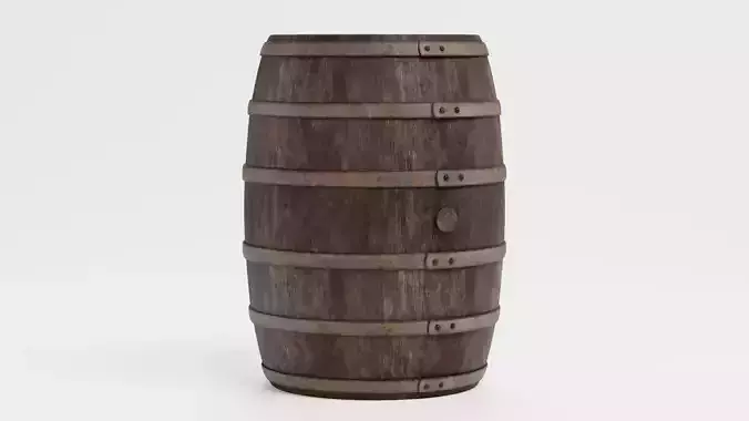 Wine Barrel V3 - Rustic Wooden Cask with Metal Hoops Low-poly 3D model