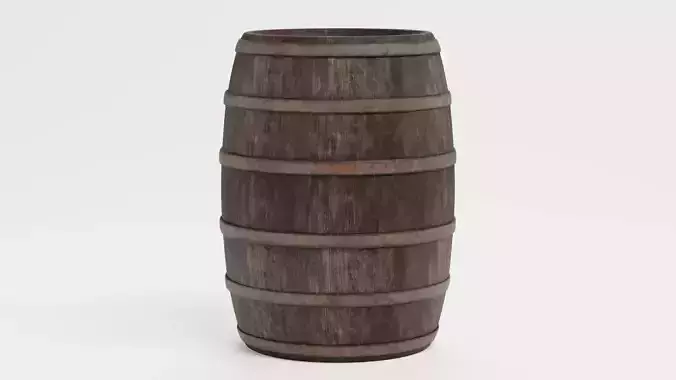 Wine Barrel V3 - Rustic Wooden Cask with Metal Hoops Low-poly 3D model 4