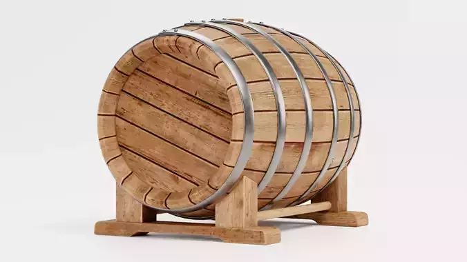 Wine Barrel V5 - Oak Cask on Stand with Bung Low-poly 3D model 3