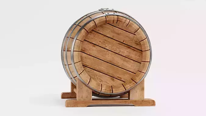 Wine Barrel V5 - Oak Cask on Stand with Bung Low-poly 3D model 4