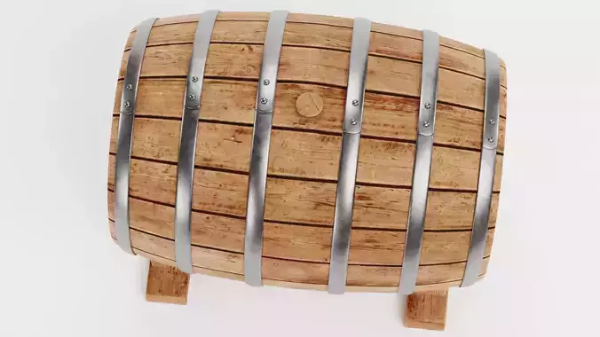 Wine Barrel V5 - Oak Cask on Stand with Bung Low-poly 3D model 6