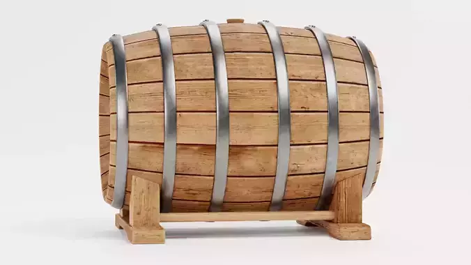 Wine Barrel V5 - Oak Cask on Stand with Bung Low-poly 3D model 2