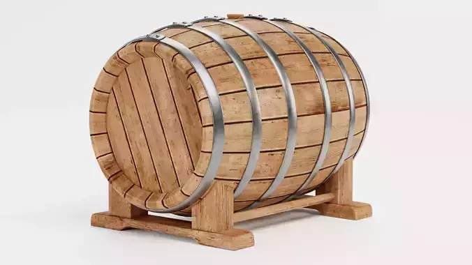 Wine Barrel V5 - Oak Cask on Stand with Bung Low-poly 3D model