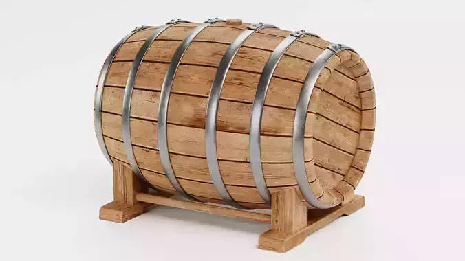 Wine Barrel V5 - Oak Cask on Stand with Bung Low-poly 3D model 5