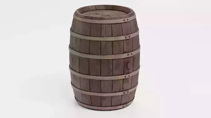 Wine Barrel V7 - Rustic Wooden Cask with Hoops and Grape Symbol Low-poly 3D model 2