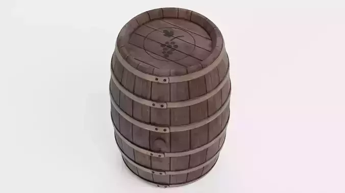 Wine Barrel V7 - Rustic Wooden Cask with Hoops and Grape Symbol Low-poly 3D model