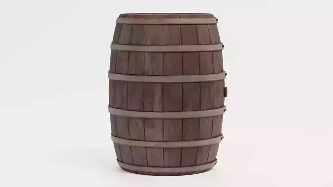 Wine Barrel V7 - Rustic Wooden Cask with Hoops and Grape Symbol Low-poly 3D model 3