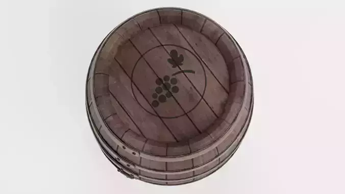 Wine Barrel V7 - Rustic Wooden Cask with Hoops and Grape Symbol Low-poly 3D model 6