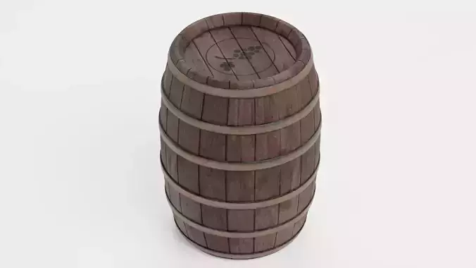 Wine Barrel V7 - Rustic Wooden Cask with Hoops and Grape Symbol Low-poly 3D model 4
