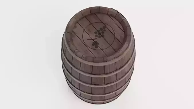 Wine Barrel V7 - Rustic Wooden Cask with Hoops and Grape Symbol Low-poly 3D model 5