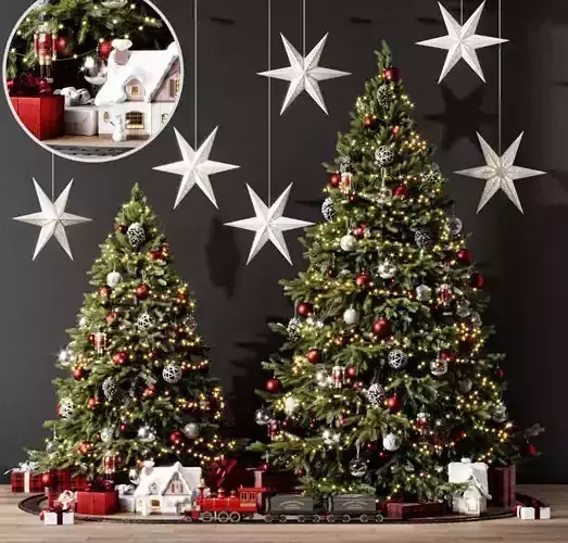 Christmas set 1 tree with stars hanging from it