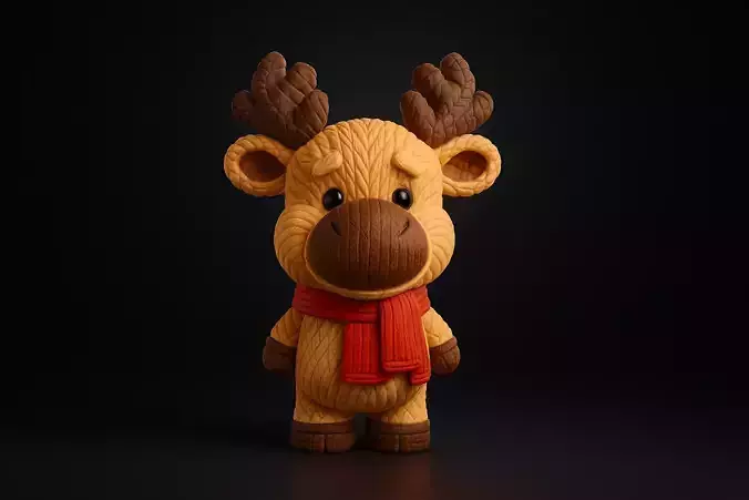 Knitted Christmas  Style Reindeer Figurine Cozy Holiday Toy 3D print model