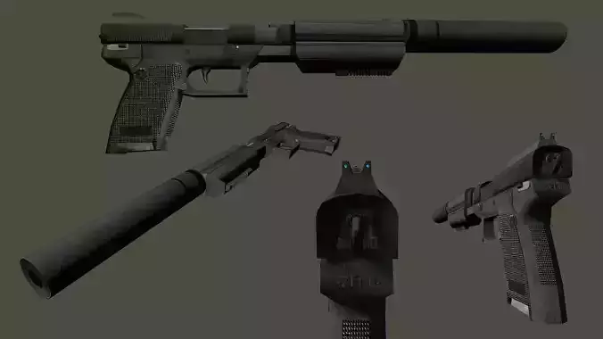 Mahegan Zero near future fantasy handgun Low-poly 3D model
