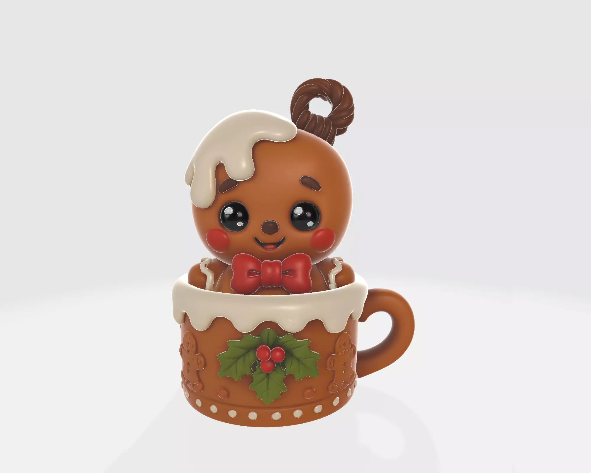 Gingerbread Man in Holiday Mug Cute Christmas Figurine Cookie 3D print model_4