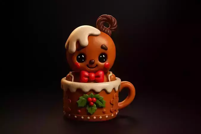 Gingerbread Man in Holiday Mug Cute Christmas Figurine Cookie 3D print model