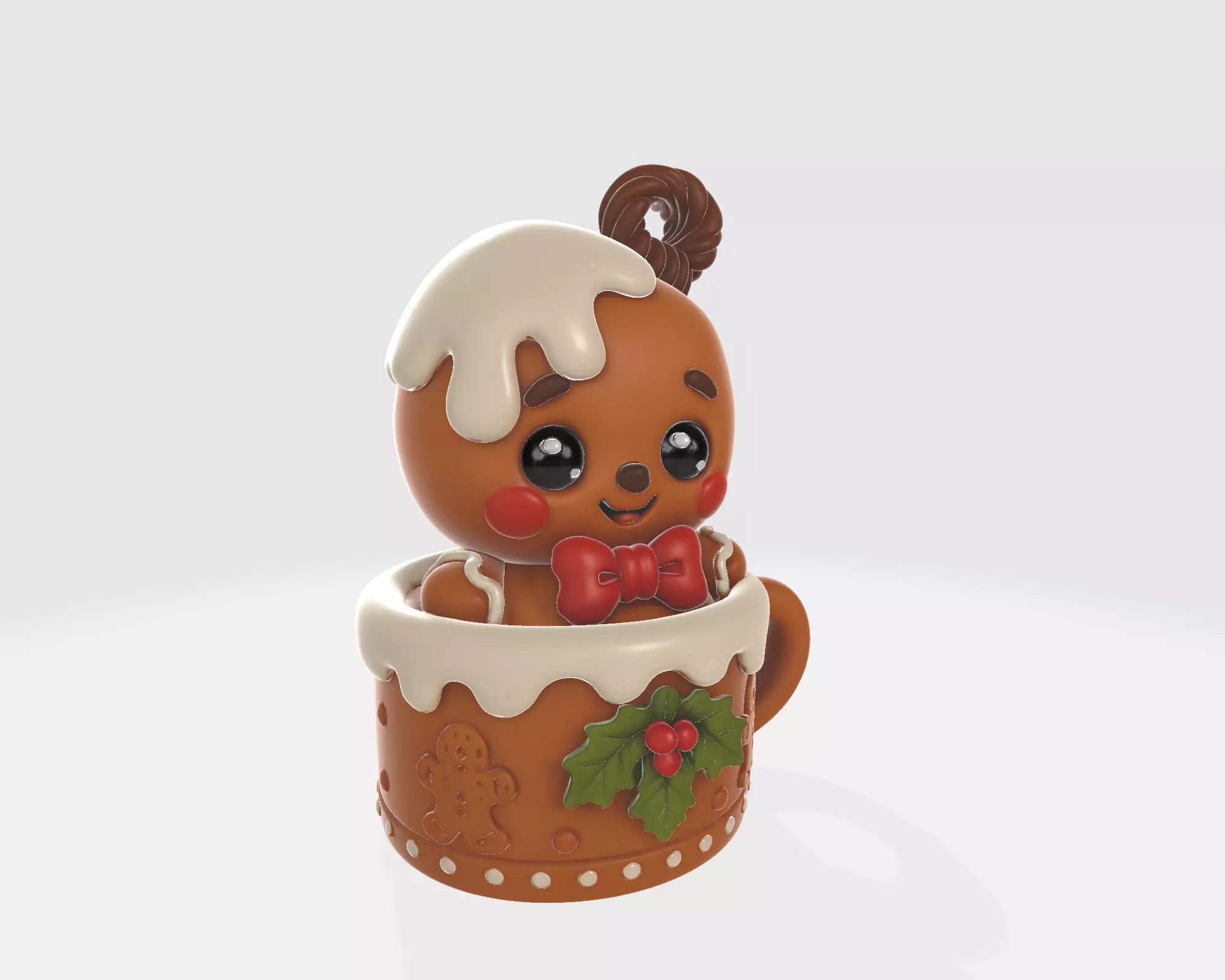 Gingerbread Man in Holiday Mug Cute Christmas Figurine Cookie 3D print model_7