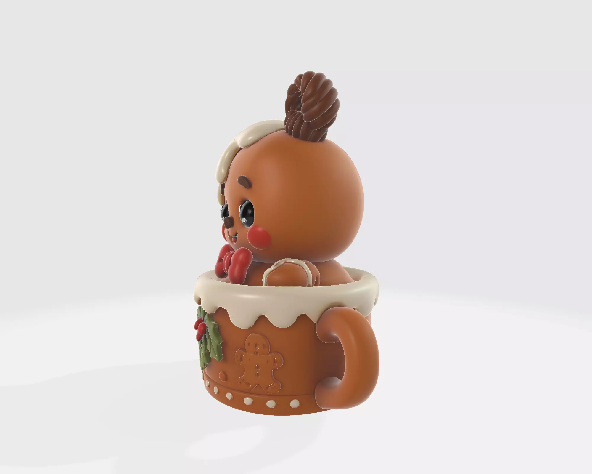 Gingerbread Man in Holiday Mug Cute Christmas Figurine Cookie 3D print model_5
