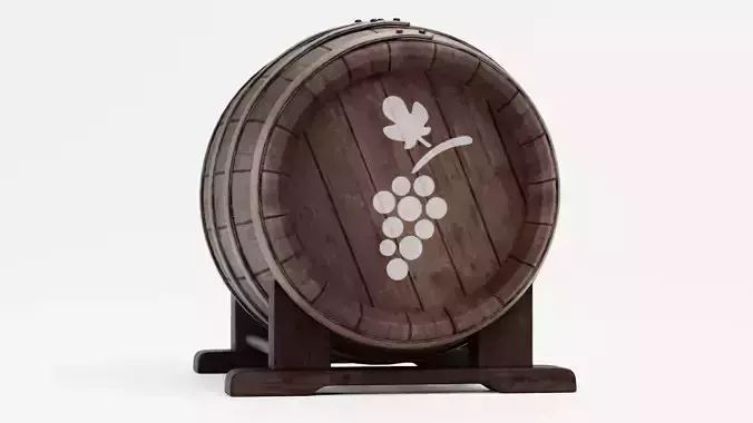 Wine Barrel V8 - Tapped Dark Cask with Grape Symbol and Spigot Low-poly 3D model 5