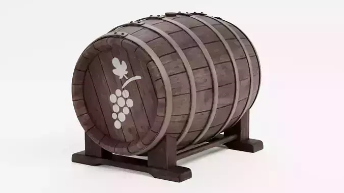 Wine Barrel V8 - Tapped Dark Cask with Grape Symbol and Spigot Low-poly 3D model 4