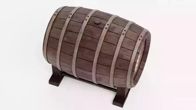 Wine Barrel V8 - Tapped Dark Cask with Grape Symbol and Spigot Low-poly 3D model 6