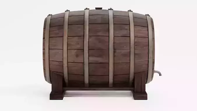 Wine Barrel V8 - Tapped Dark Cask with Grape Symbol and Spigot Low-poly 3D model 3