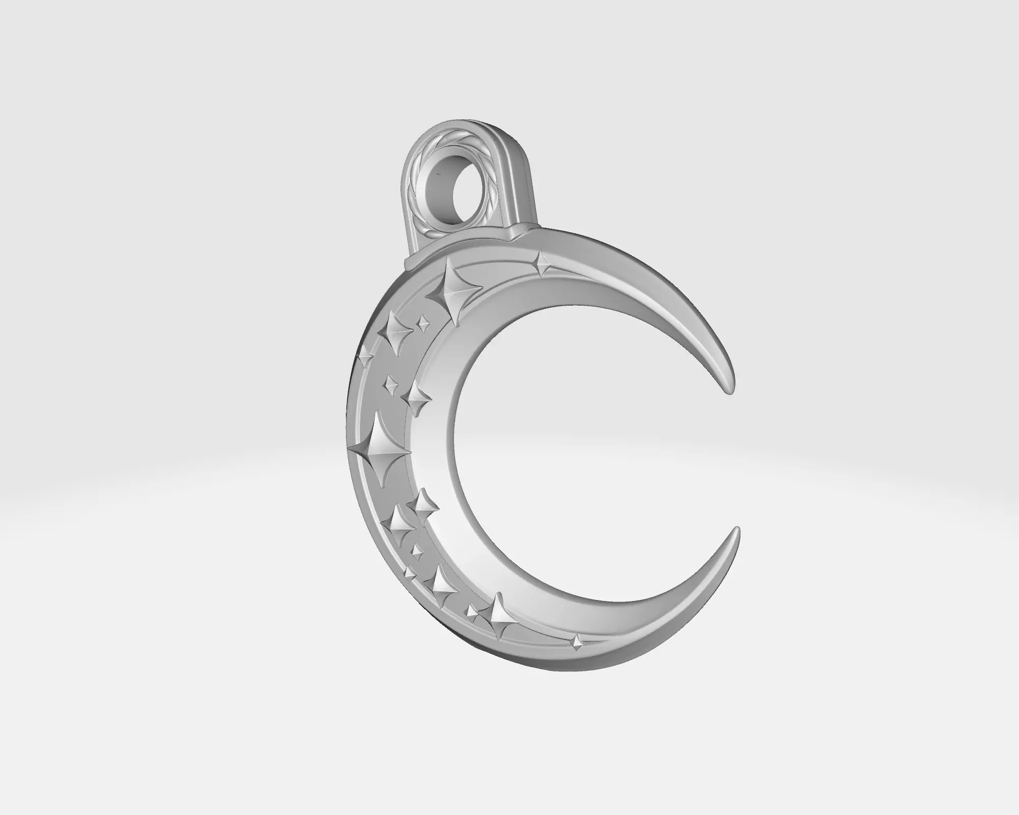 Golden Crescent Moon Pendant with Star Engraving  3D print model_7