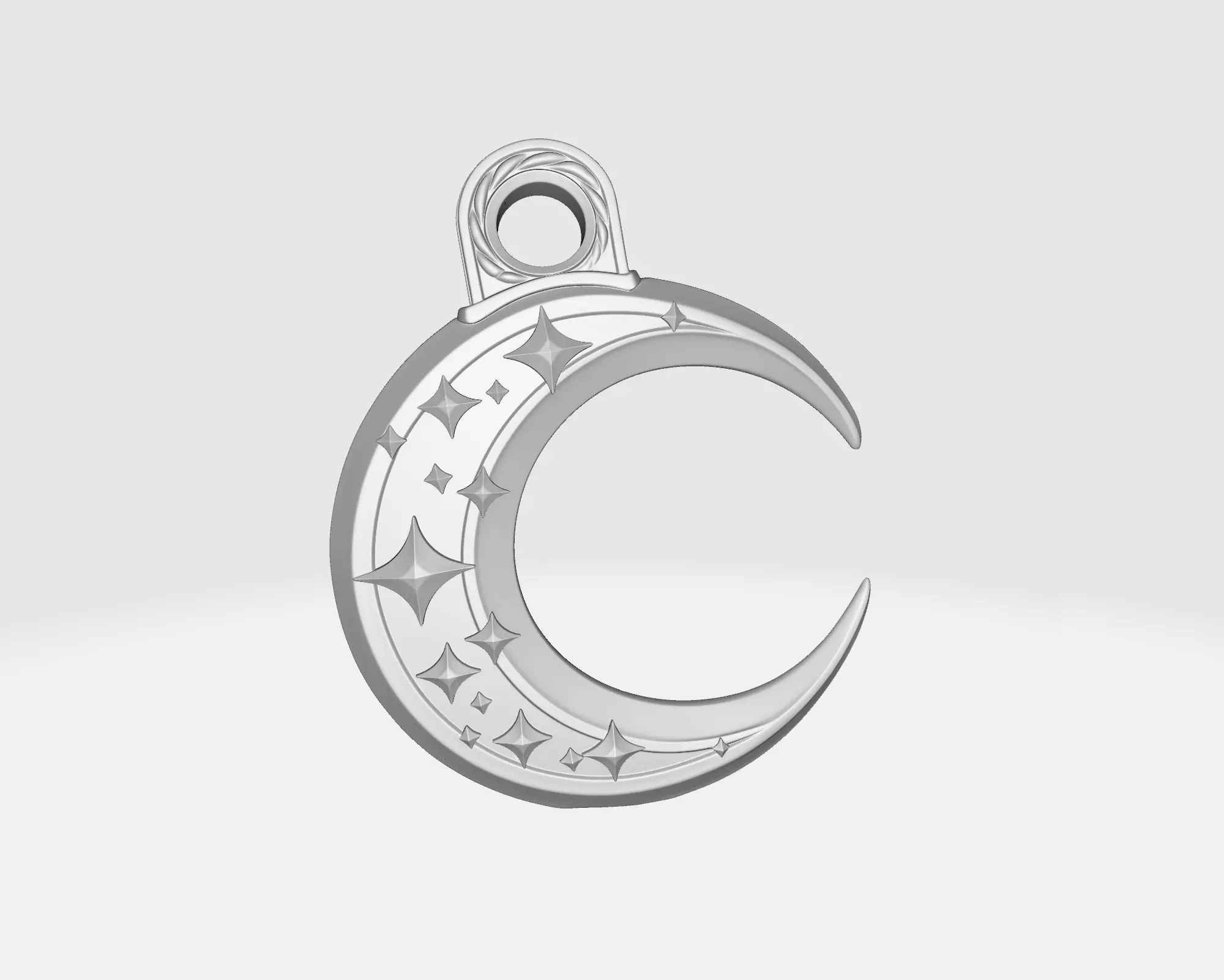 Golden Crescent Moon Pendant with Star Engraving  3D print model_6