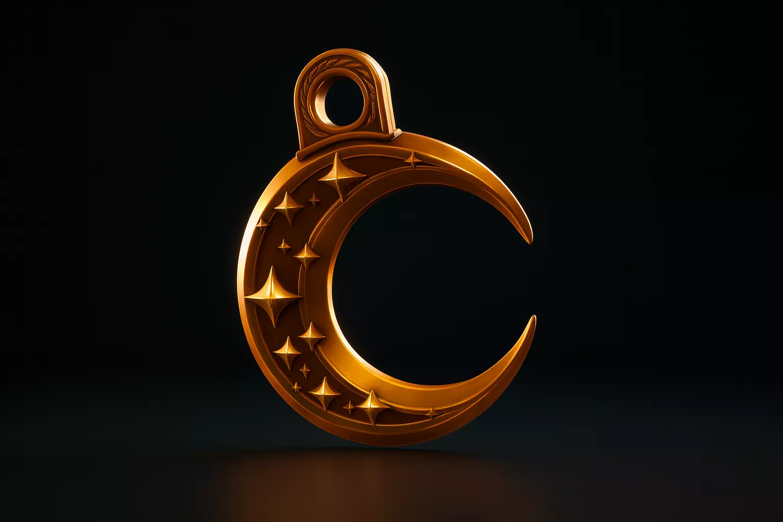 Golden Crescent Moon Pendant with Star Engraving  3D print model_0
