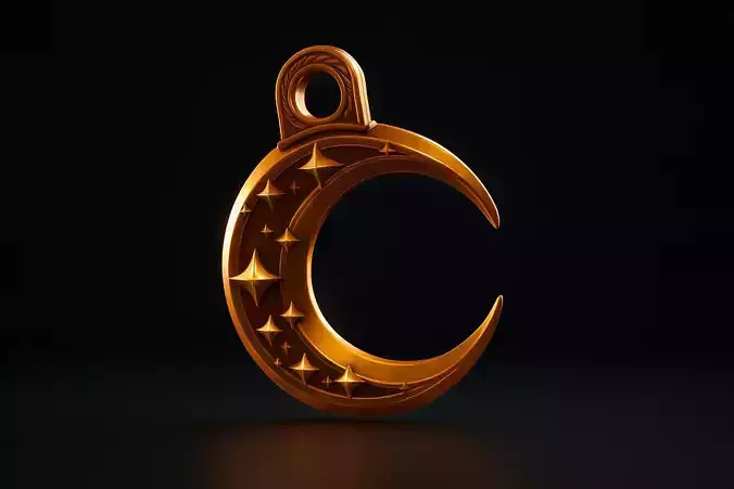 Golden Crescent Moon Pendant with Star Engraving  3D print model