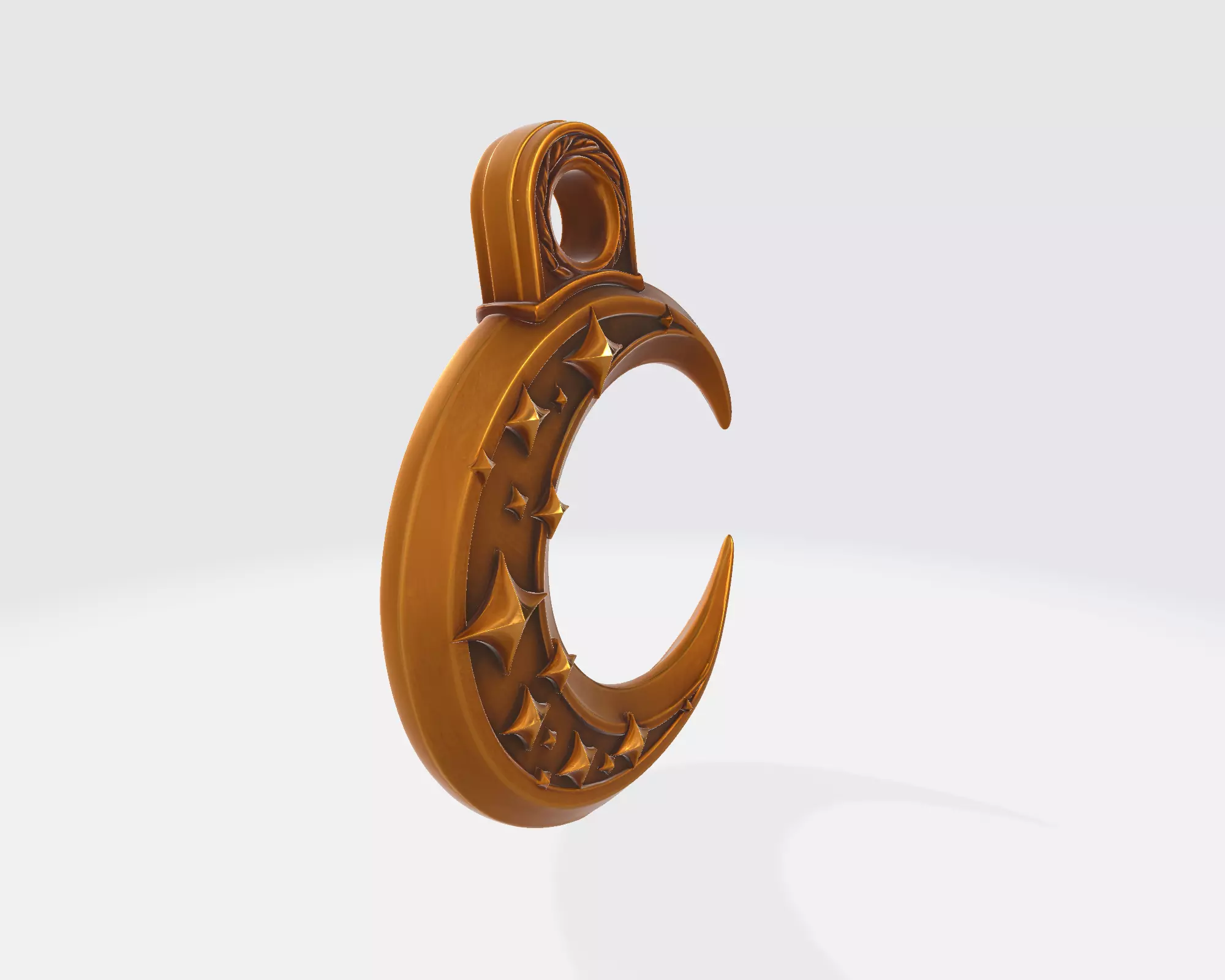 Golden Crescent Moon Pendant with Star Engraving  3D print model_5