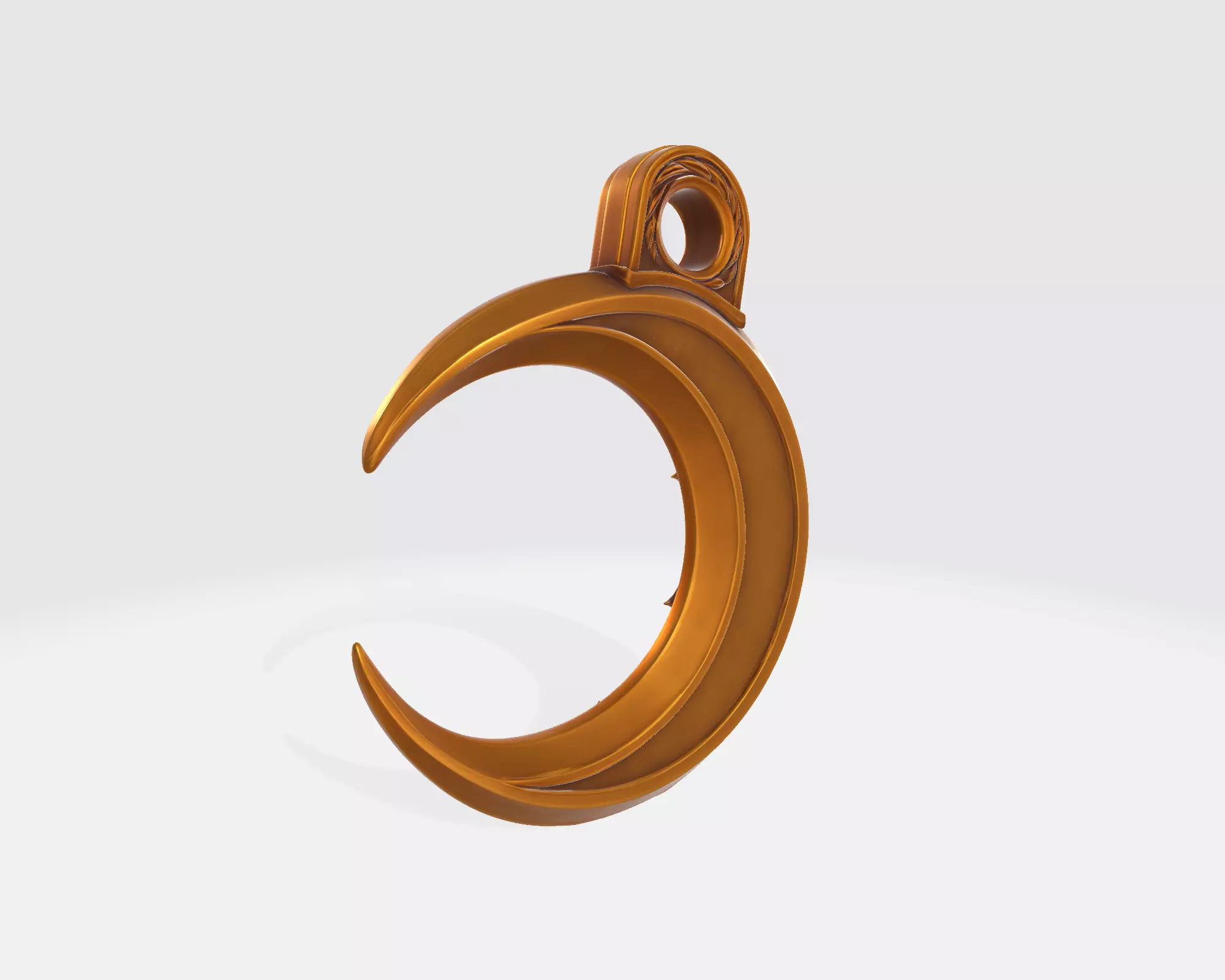 Golden Crescent Moon Pendant with Star Engraving  3D print model_4