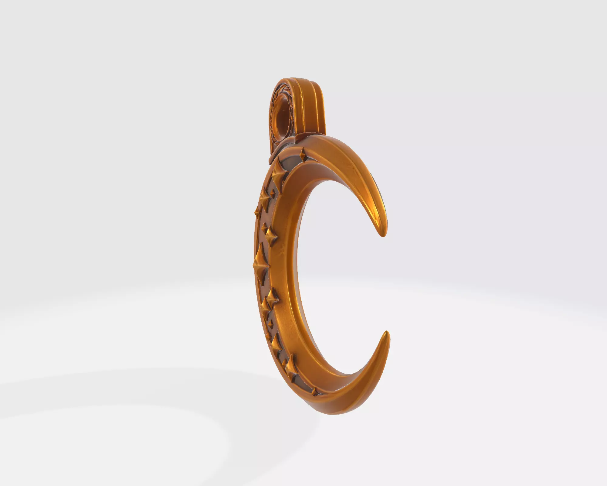 Golden Crescent Moon Pendant with Star Engraving  3D print model_3