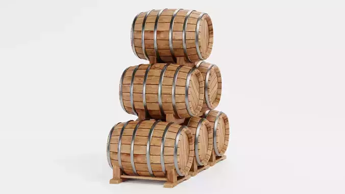 Wine Barrels Pile V1 - Oak Casks on Stands Stack 3D model 3