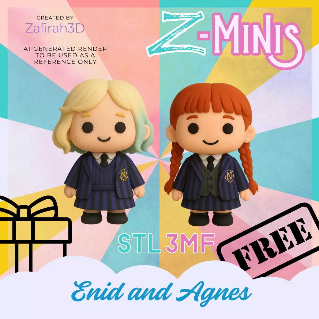 Enid and Agnes for Free Z-Minis Wednesday Collection Free 3D print model