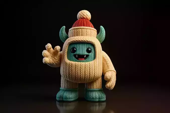 Adorable Knitted Yeti 3D Print Cute Winter Monster Toy 3D print model